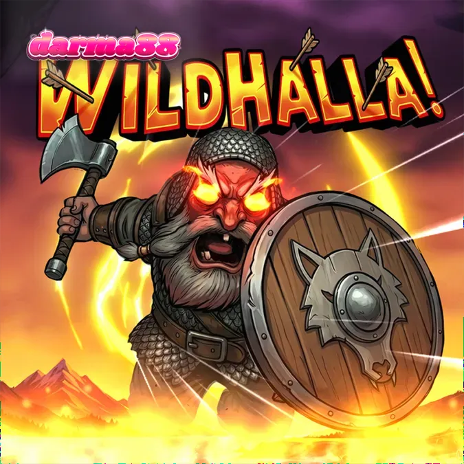 Tampilan visual slot Wildhalla dengan latar belakang kapal Viking dan gulungan penuh simbol multiplier.